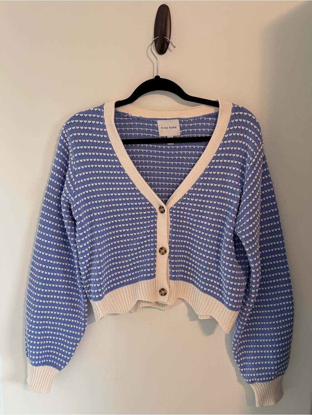 Cropped Blue & Cream Cardigan Sweater